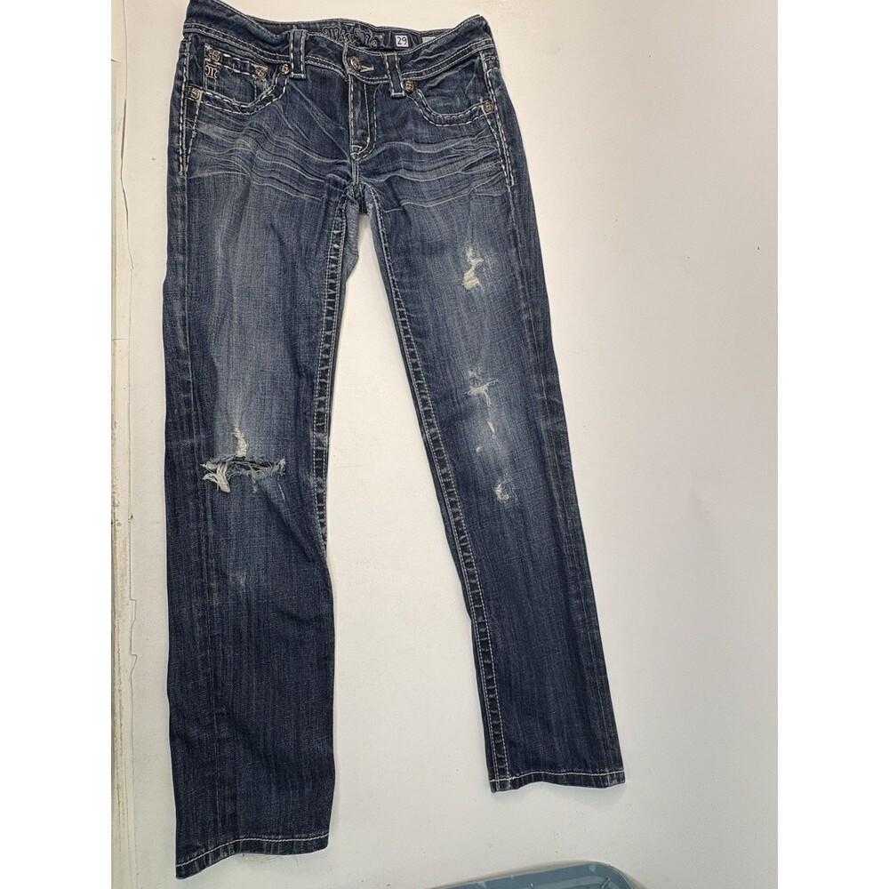 Miss Me Jeans Womens 29 Fleur De Lis Rhinestone Distressed Denim